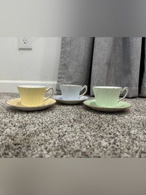 French country Vintage Delphine Bone China Made in England Pastel Teacup set